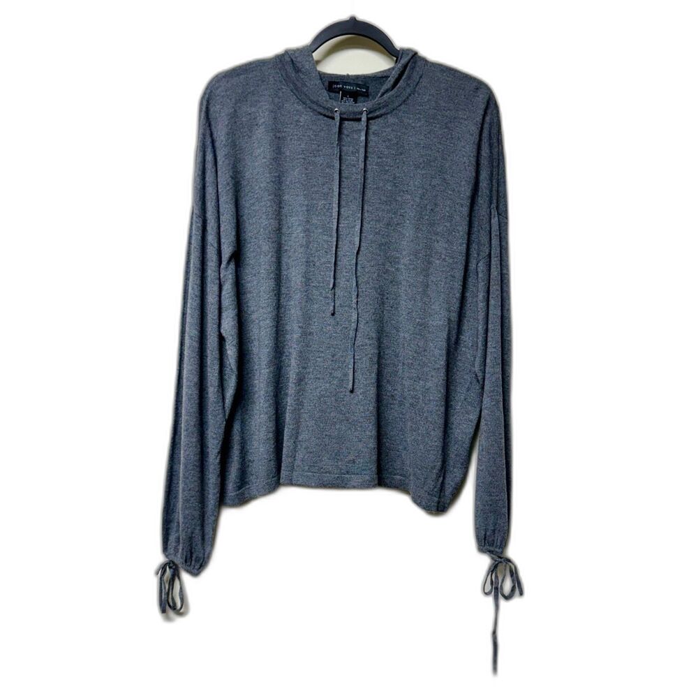 JOAN VASS NEW YORK Cashmere Blend Gray Hoodie, Sz L
